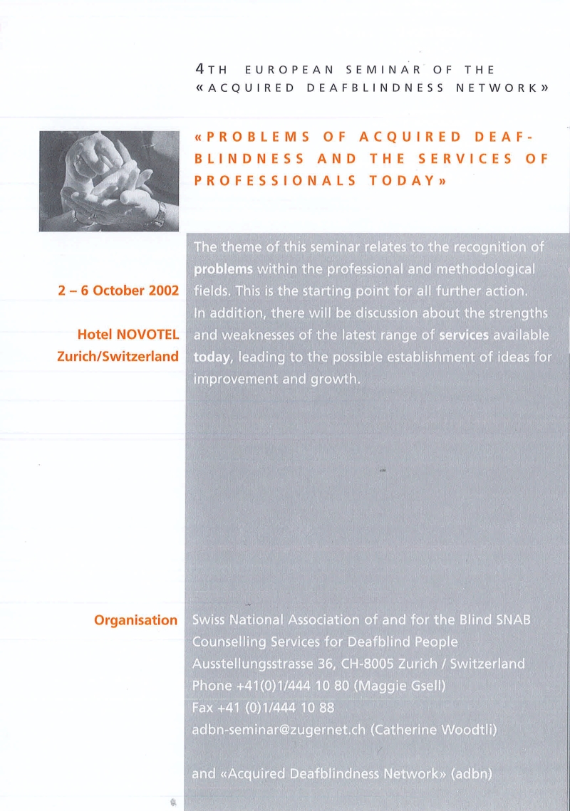 Cover  4° Seminario Europeo del Network ADBN sulle persone con sordocecità acquisita