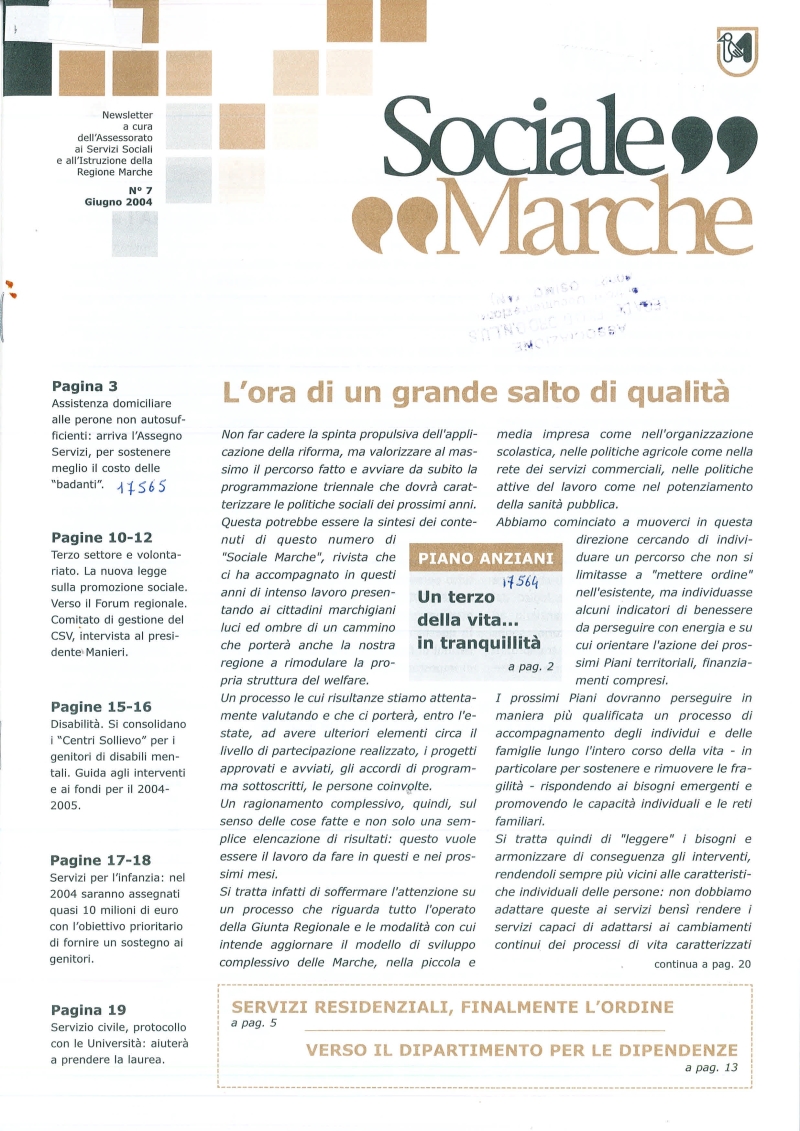 Cover  Assistenza domiciliare alle persone non autosufficienti