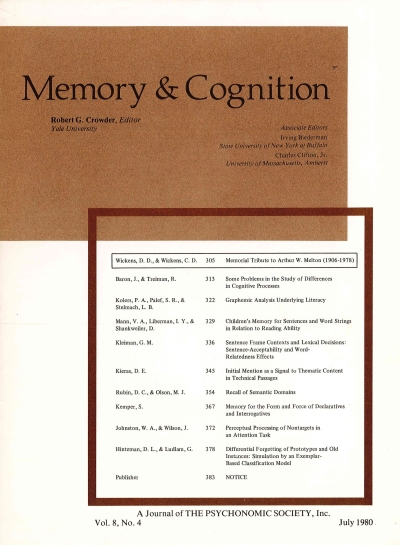 Cover  Memory & Cognition