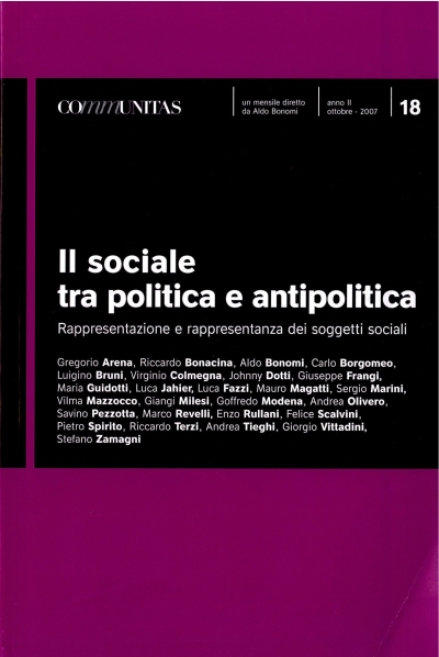 Cover  Il sociale tra politica e antipolitica : rappresentazione e rappresentanza dei soggetti sociali