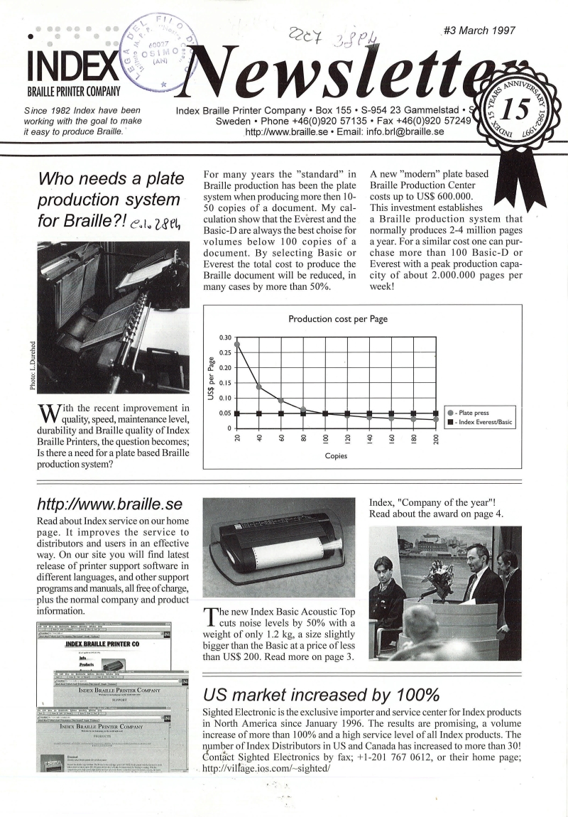 Cover  Who needs a plate production system for braille?