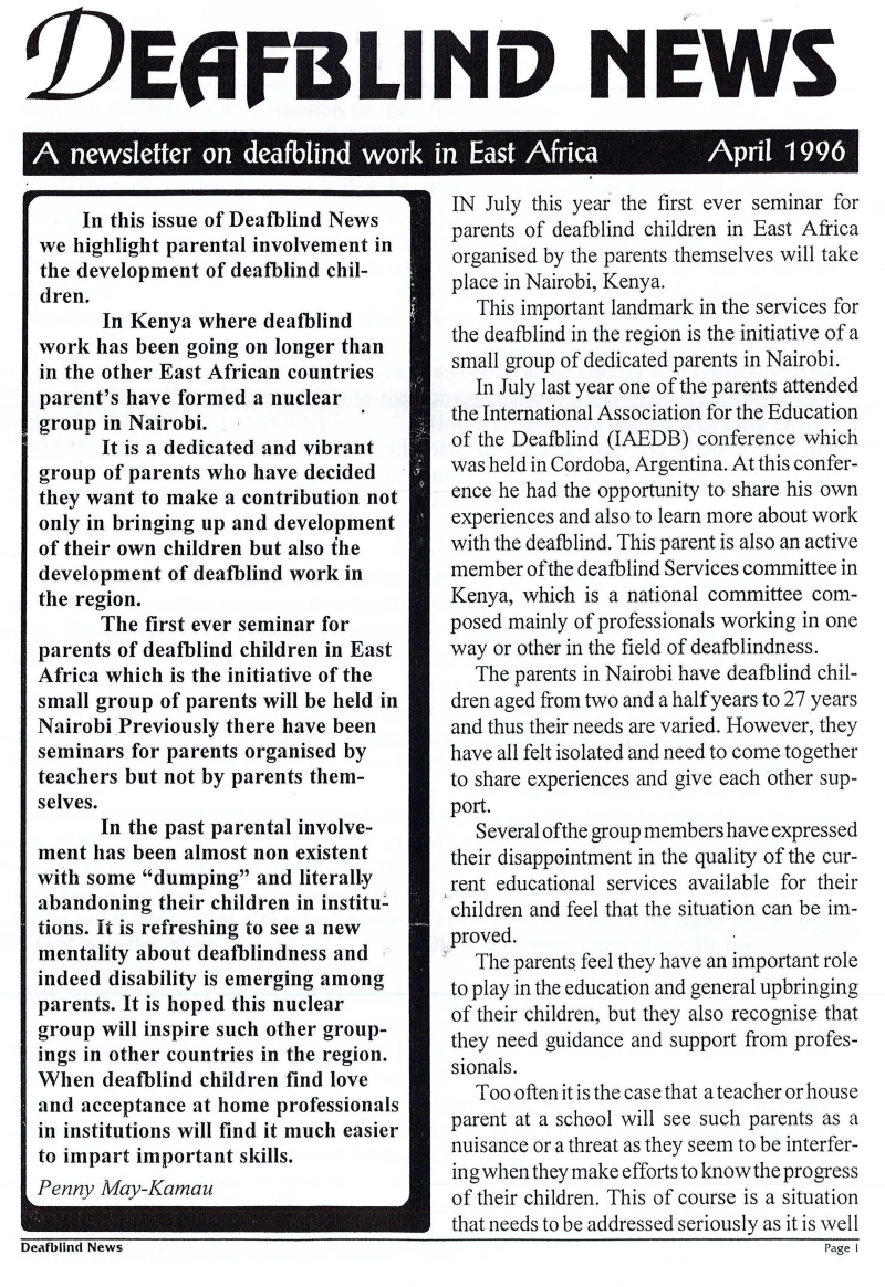 Cover  Deafblind News : A newsletter on deafblind work in East Africa