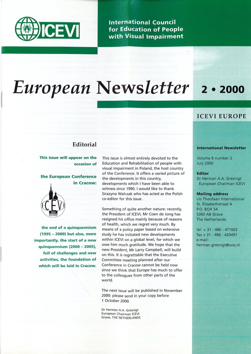 Cover  European Newsletter : ICEVI Europe International News